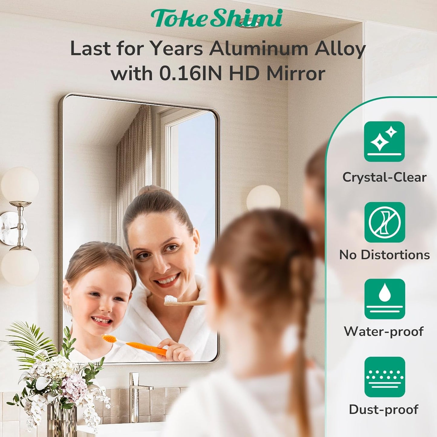 TokeShimi Brushed Nickel Bathroom Mirror 22x30,HD Tempered Glass,Silver Bathroom Vanity Mirror for Over Sink,Aluminum Framed Mirror Wall(Horizontal/Vertical)