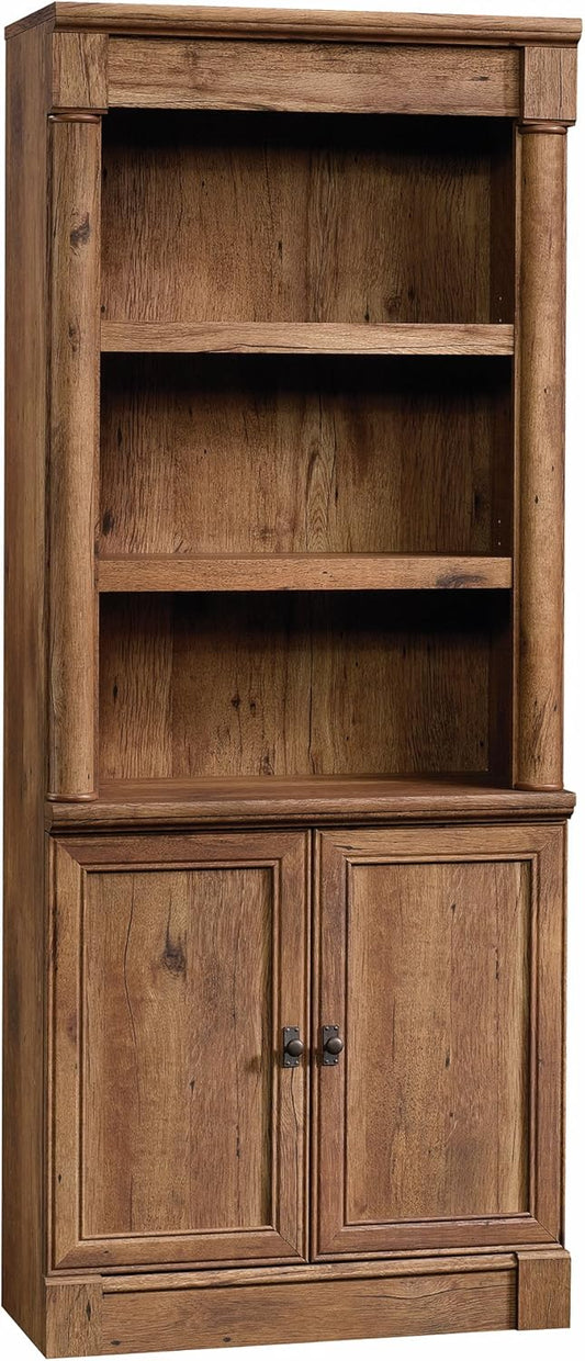 Sauder Palladia Library with Doors/Book Shelf, L: 29.37" x W: 13.90" x H: 71.85", Vintage Oak
