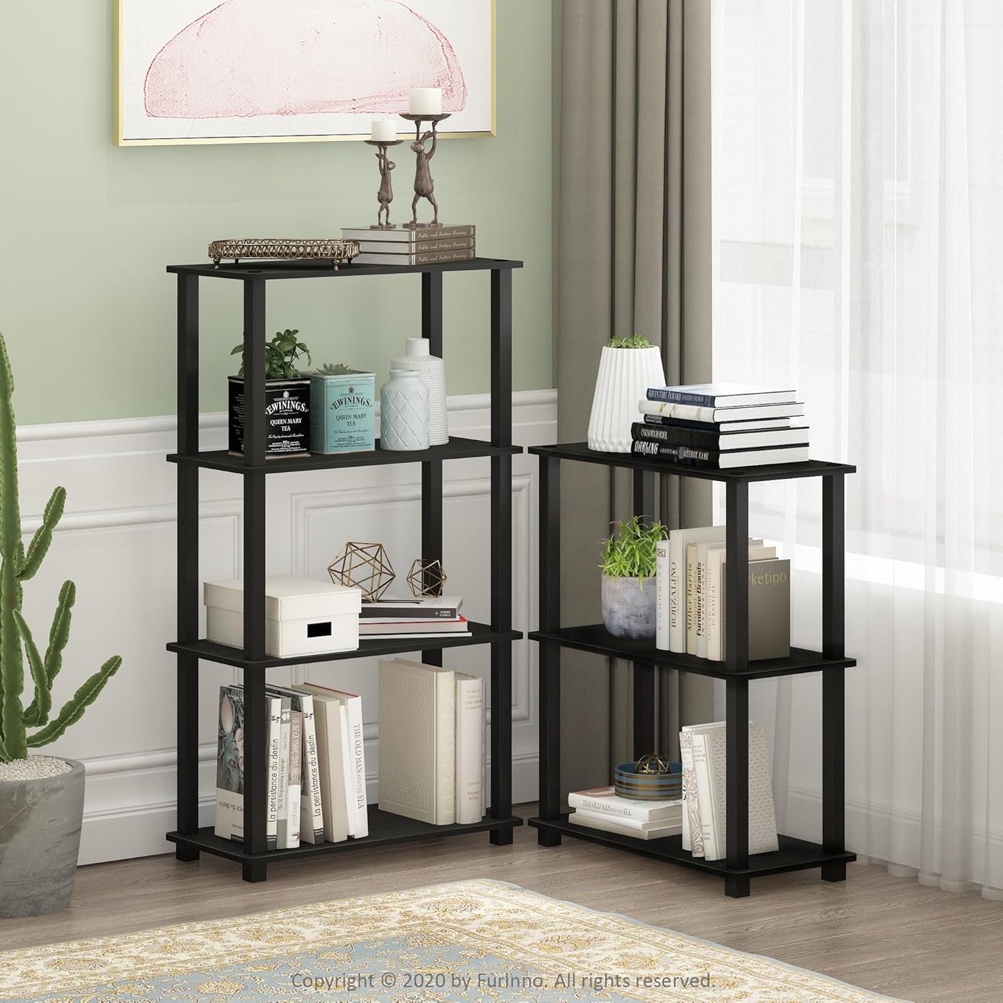 Furinno Turn-S-Tube 3-Tier Compact Multipurpose Shelf Display Rack with Square Tube, Espresso/Black