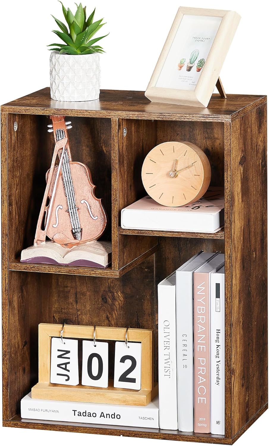 VECELO Small Bookshelf, 3 Cube Shelf, Fits Tallest Hardcovers, Horizontal Available, Short Bookcase for Small Spaces, Vintage Brown