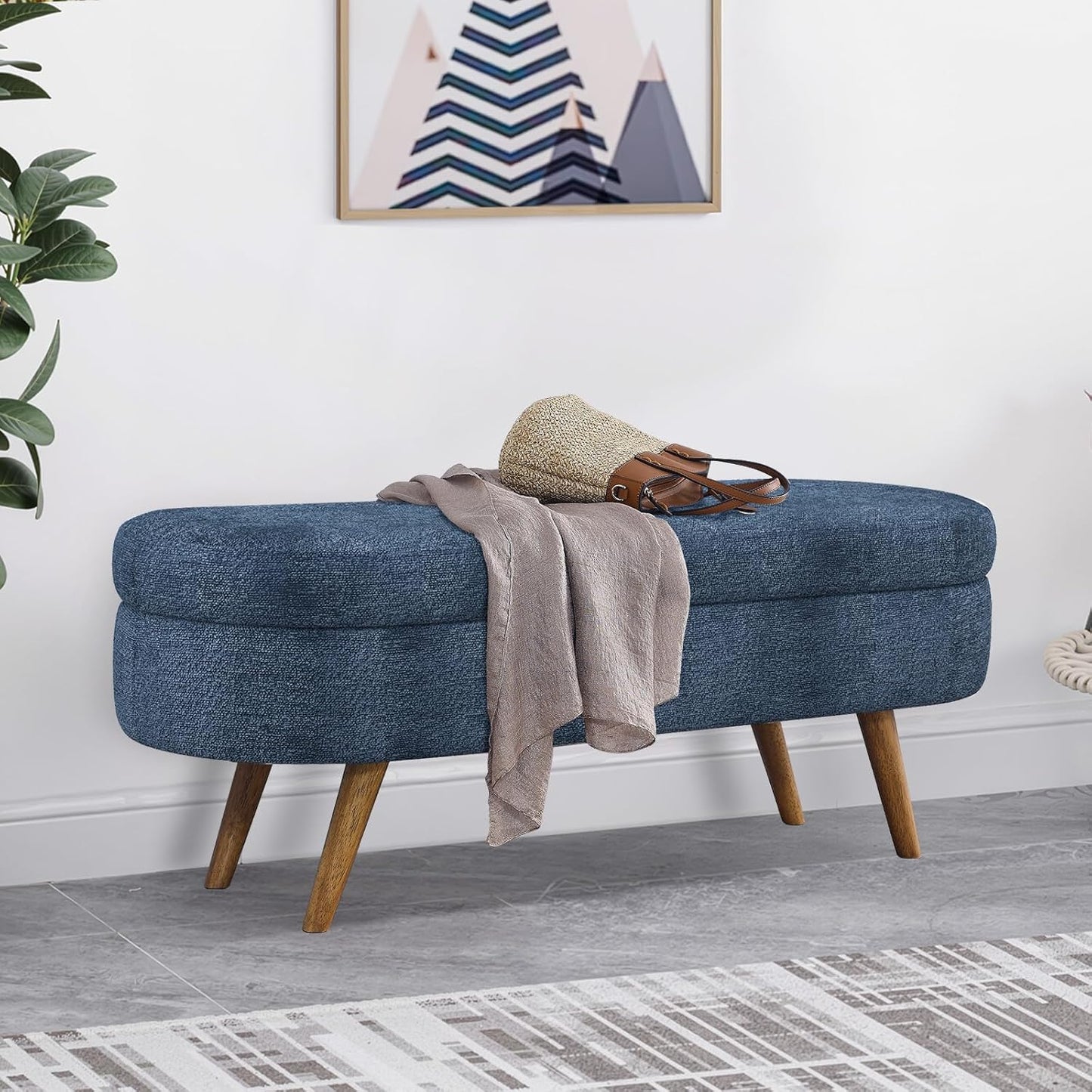 NicBex Ottoman Bench with Storage for Bedroom, 43.5" Upholstered End of Bed Bench with Rubber Wood Legs, Linen Storage Bench for Living Room or Entryway,