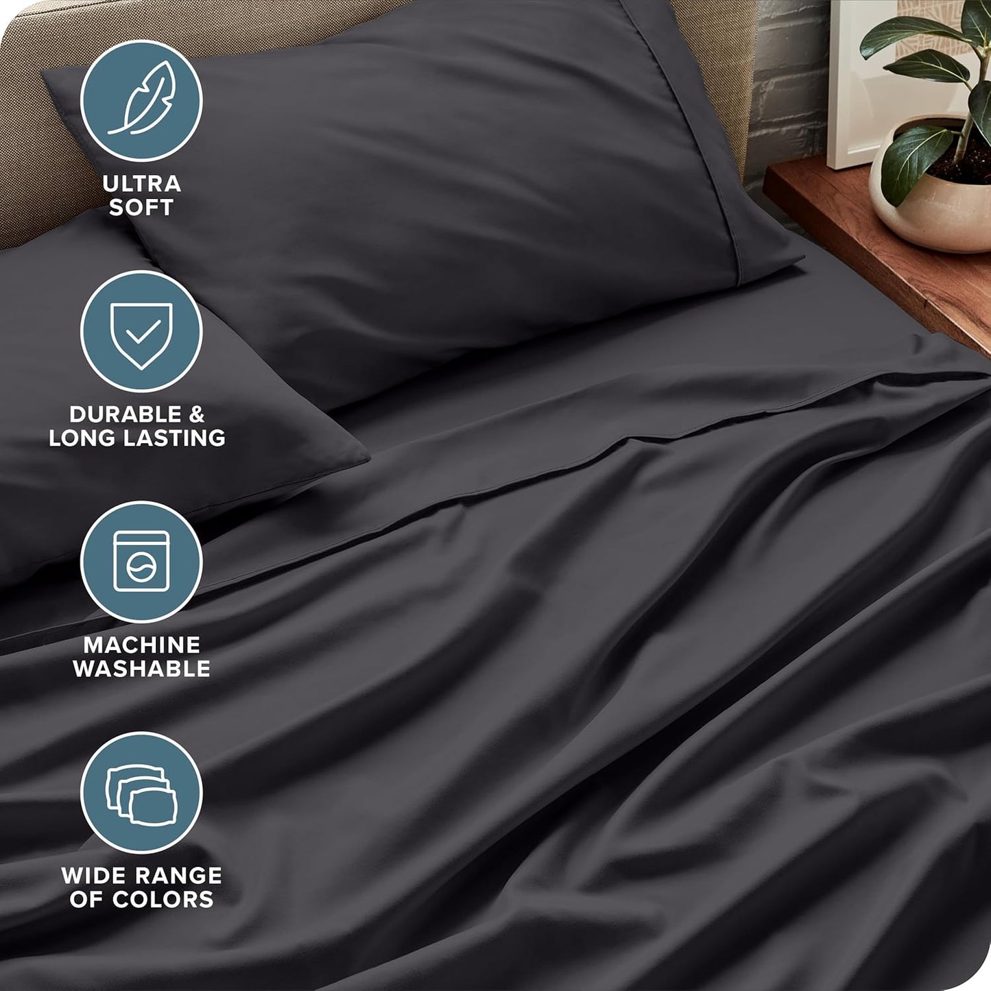 Bare Home Short Queen Sheet Set - 1800 Ultra-Soft Microfiber - Double Brushed - Deep Pockets - Easy Fit - 4 Piece Set - Bed Sheets (Short Queen, Forged Iron Grey)