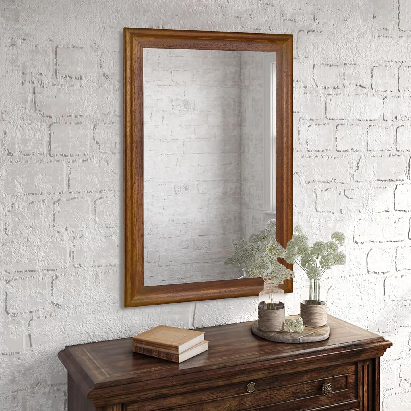 CULER Rustic Wood Wall Mirror for Bathroom,Rectangle 24 x 36 inch Hanging Vanity Mirrors with Wooden Frame for Living Room,Bedroom,Entryway(Walnut Brown)