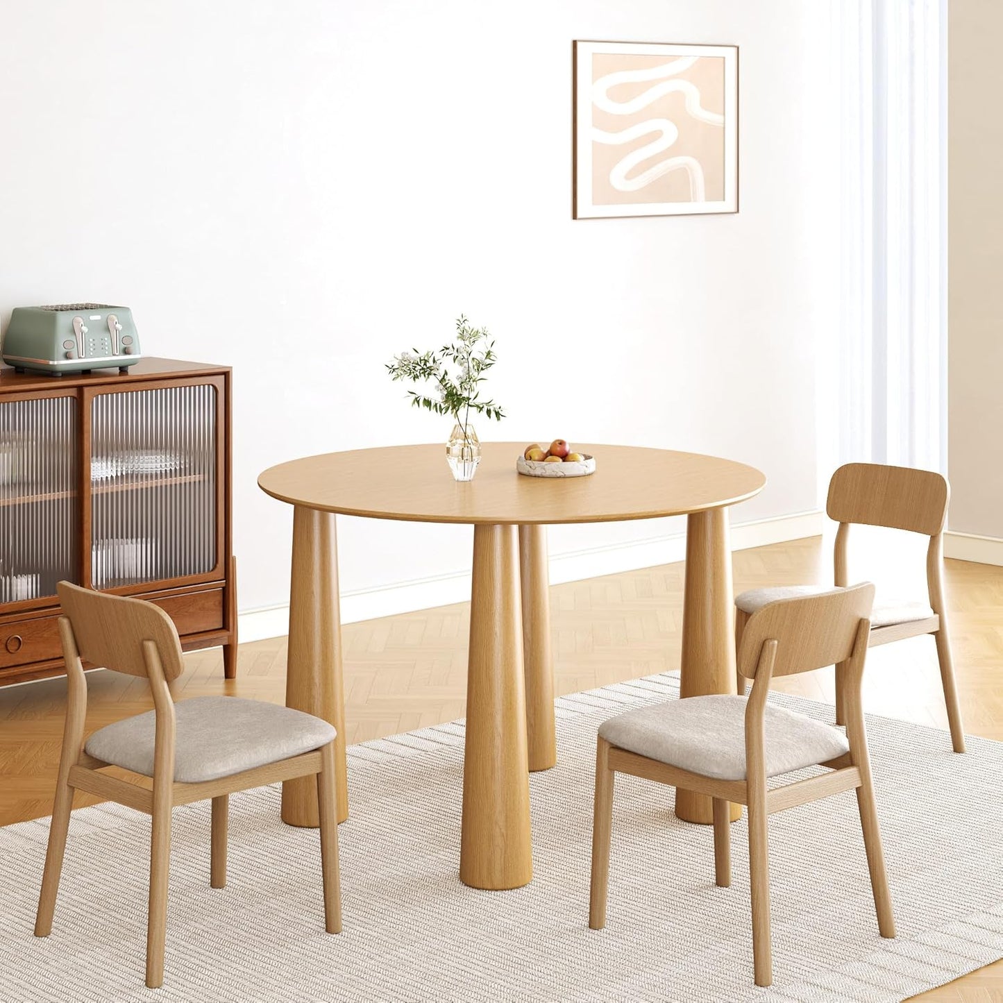 Casaphoria 45" Round Dining Table, Kitchen Table for 6 with Arc-Shaped Edge Top and Cylindrical Legs, Easy Assembly for Living Room, Dining Room, Oak