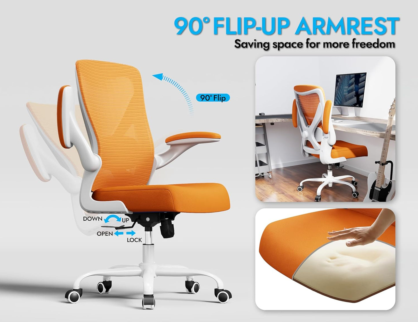 Ergonomic Office Chair - X-Shaped Computer Desk Chair Comfy, Gaming Chair, Office Chair with Lumbar Support, Mesh Office Chairs, Desk Chair for Long Hours(White-Orange)