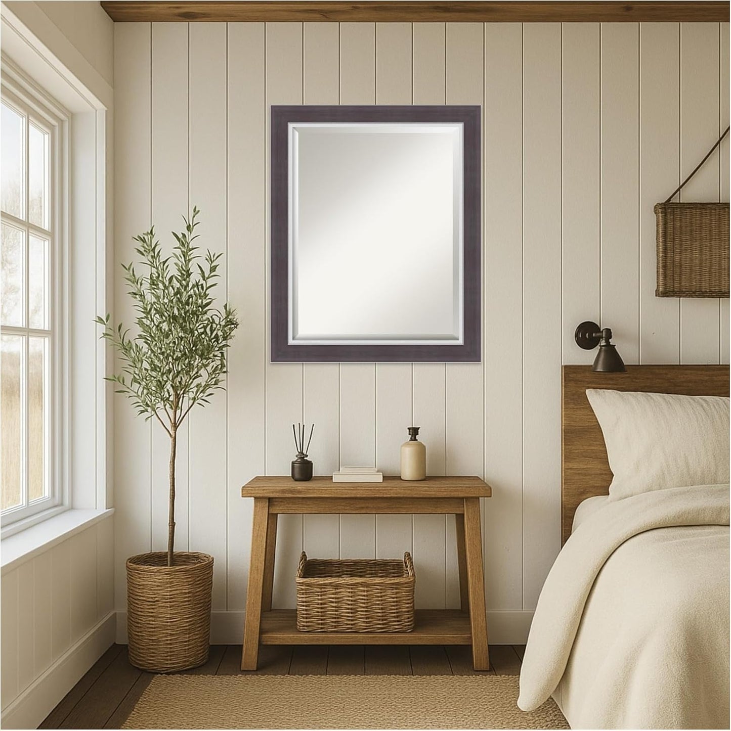 Amanti Art Brown Wall Mirror 28x34 Ellie Brown Silver Rectangle Bathroom Mirror for Wall Decor Living Room, Large Modern Frame, Hangs Horizonally and Vertically, Bathroom Decor, Beveled Edge