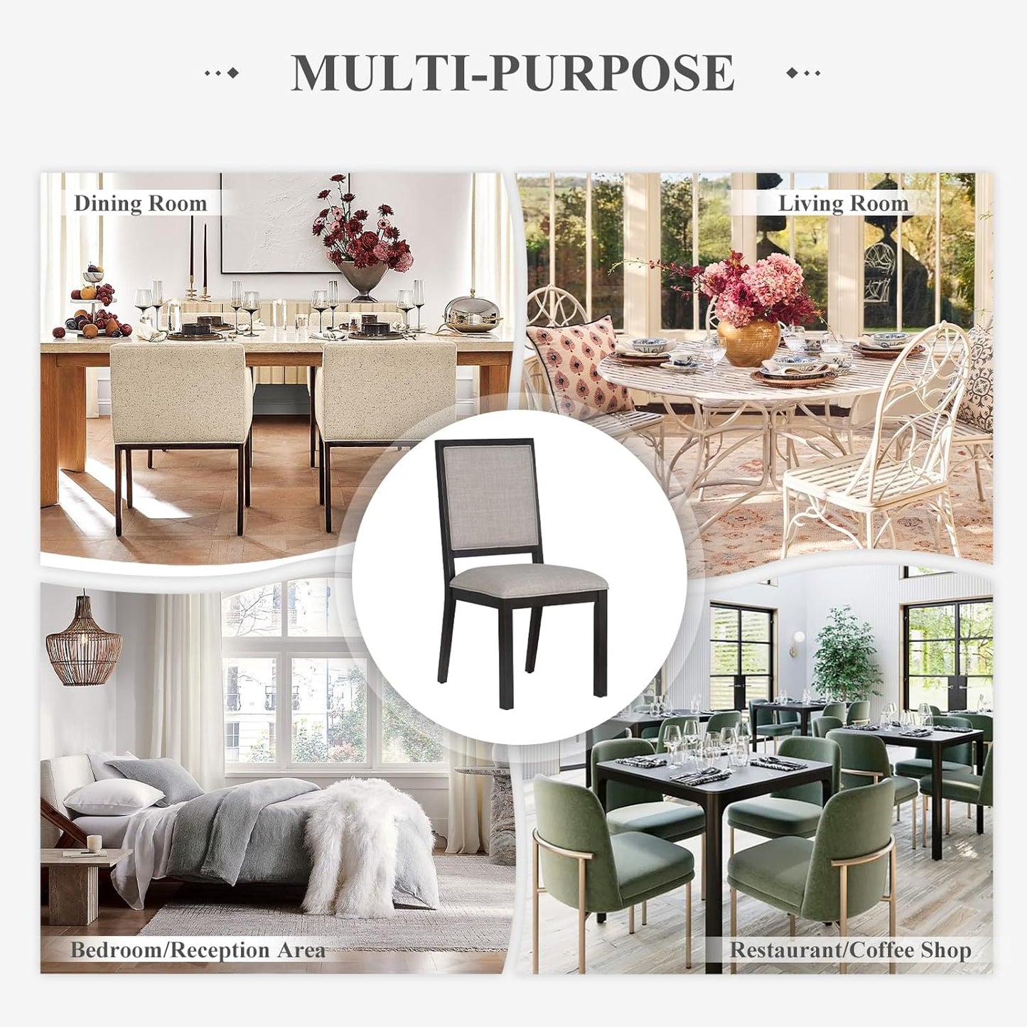 COLAMY Upholstered Wooden Dining Chairs Set of 6, Kitchen Chairs with Open Back, 19 Inch Mid Century Modern Dining Room Chairs, Farmhouse Dining Side Chairs for Dining Room Kitchen Restaurant, Brown