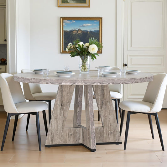 NicBex 47-Inch Round Dining Table for 4, Farmhouse Dinner Table Small Farmhouse Kitchen Tables with Wood Pedestal Base for Dining Room, Kitchen, Living Room, Gray