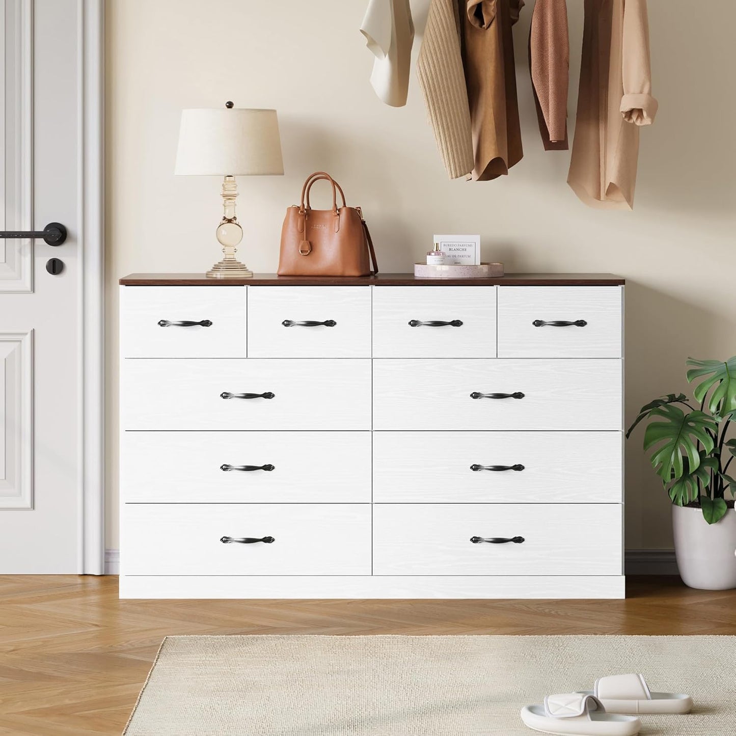 LINSY HOME 10 Drawer Dresser for Bedroom, 54" Wide Chest of Drawers, Modern TV Stand Dressers with Wood Frame and Metal Handles, Large Drawer Organizer for Bedroom, Living Room, White