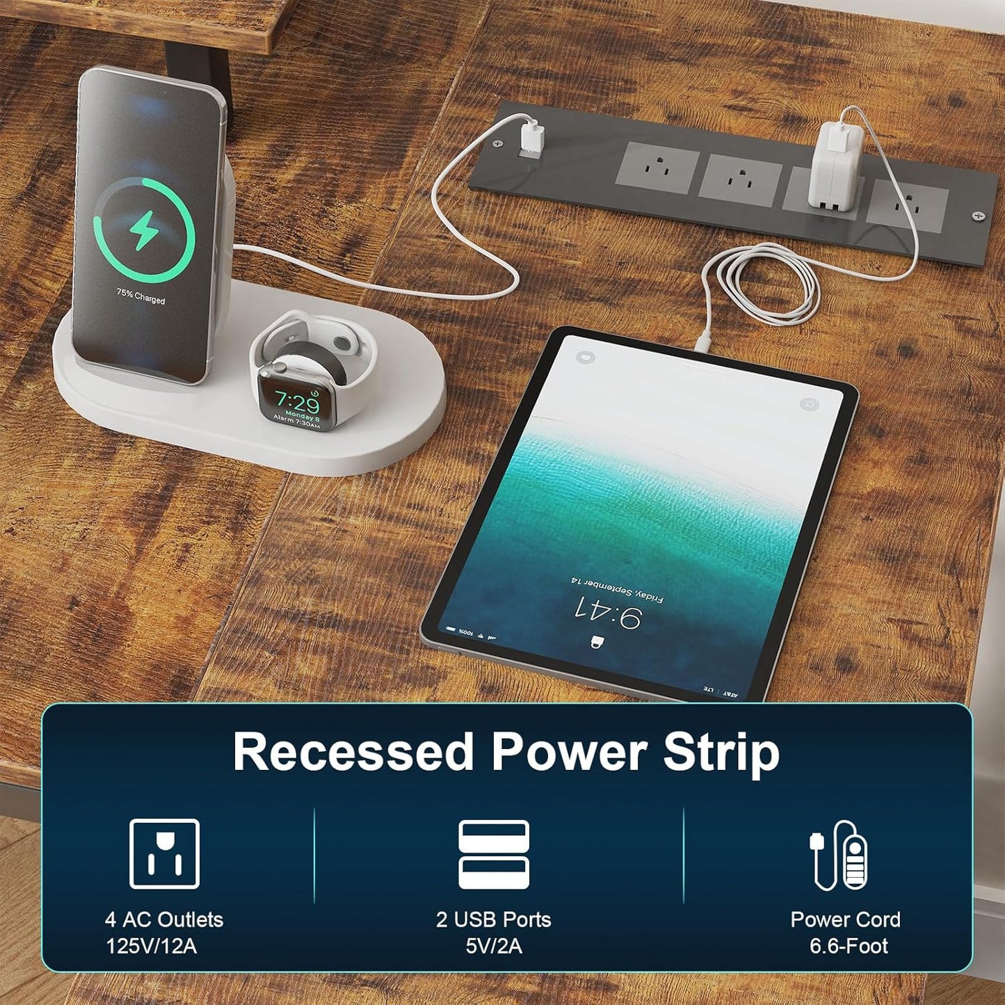 47" L Shaped Computer Desk with LED Light and Power Outlet, Reversible L Shaped Desk with Monitor Stand and Drawer, Gaming Desk with Shelves and 2 Hooks for Home Office Bedroom