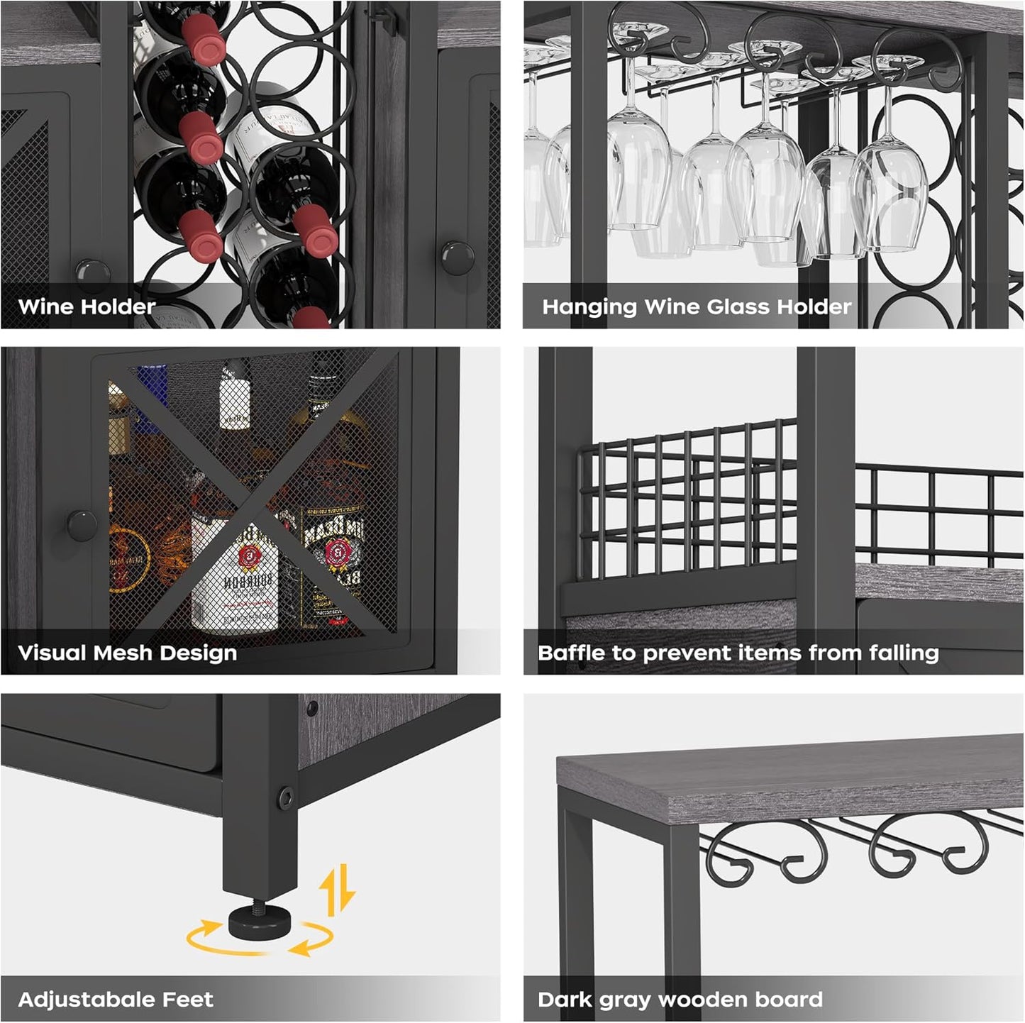 Homeiju Mini Bars for Home, Wooden Coffee Bar Cabinet, Modern Liquor Cabinet for Liquor and Glasses, Farmhouse Buffet Wine Bar Cabinet with Storage Sideboard for Home Kitchen Dining Room (Deep Grey)