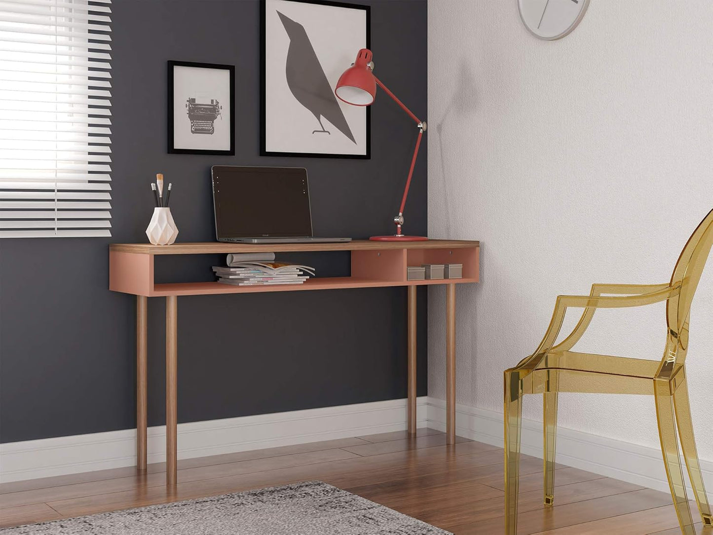 Manhattan Comfort Windsor Modern 2 Shelves Entryway Accent Console Table, 47.24", Ceramic Pink and Nature