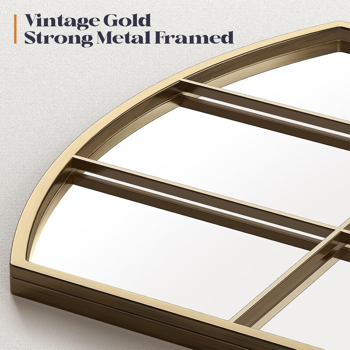 36" x 36" Farmhouse Arched Wall Mirror, Gold Window Pane Mirrors, Rustic Large Grid Mirror for Living Room, Bedroom, Hallway, Entryway