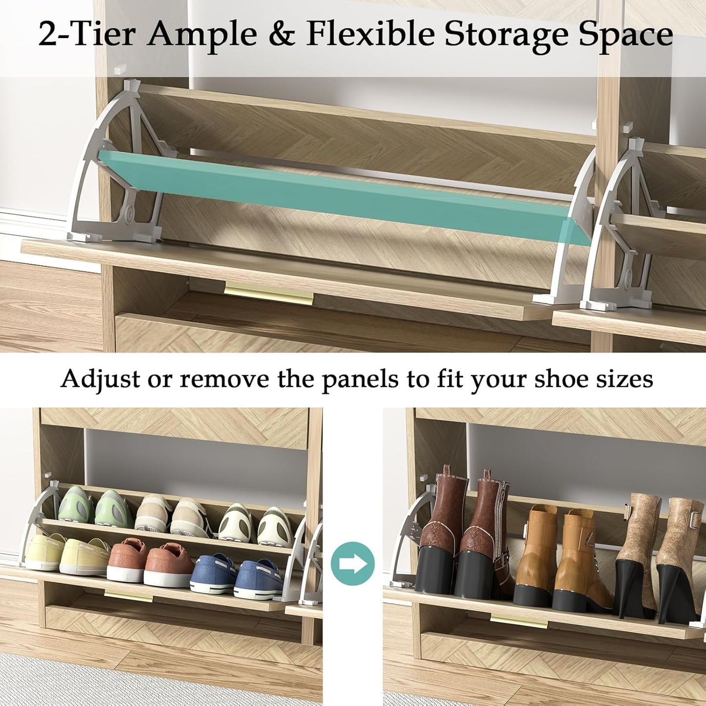 47" Large Shoe Cabinet with 4 Flip Drawers, Freestanding Shoe Storage Cabinet for Entryway, Hidden Shoe Cabinet Organizer with Adjustable Shelf, Narrow Shoe Rack for Entryway, Hallway, Oak