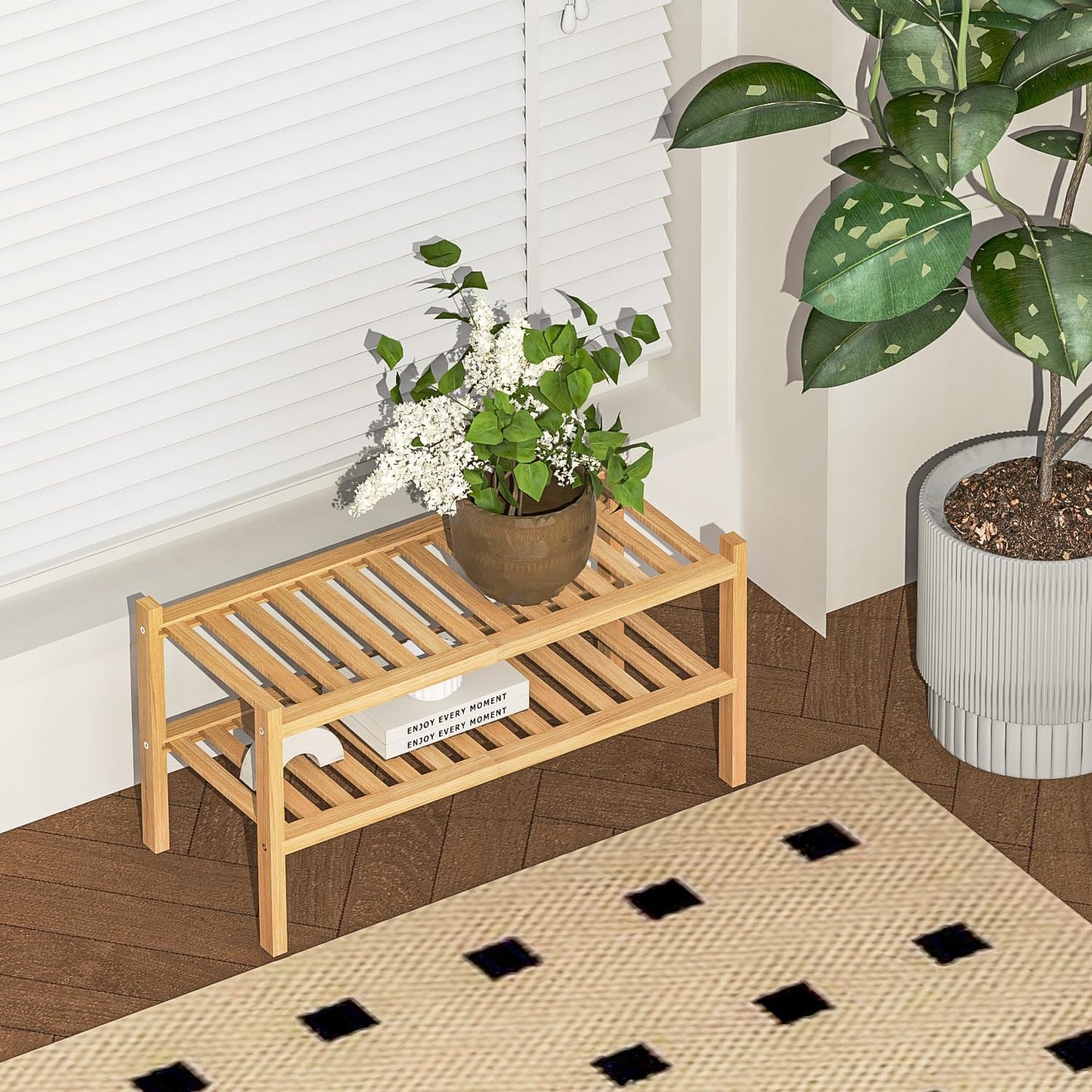 Bamboo Shoe Rack 2-Tier Organizer-Stackable Storage Shelf with Multi-Function Combinations-Free Standing Shoe Racks for Closet,Entryway,Hallway,Bathroom,Living Room Shoe Organization (Natural, 2-Tier)