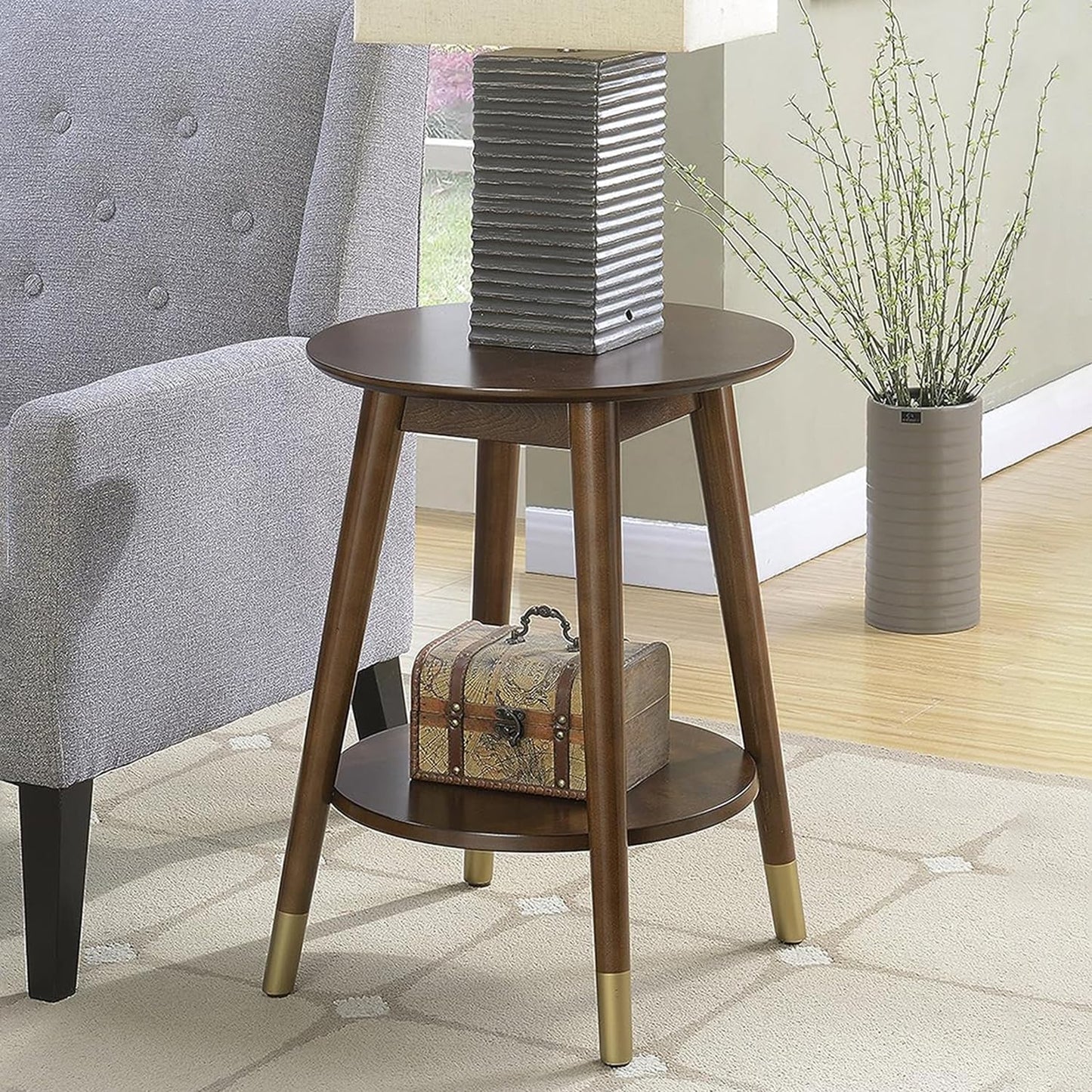Convenience Concepts 7103050ES Wilson Mid Century Round End Table with Bottom Shelf, Espresso, 18 in x 18 in x 24 in (D x W x H)