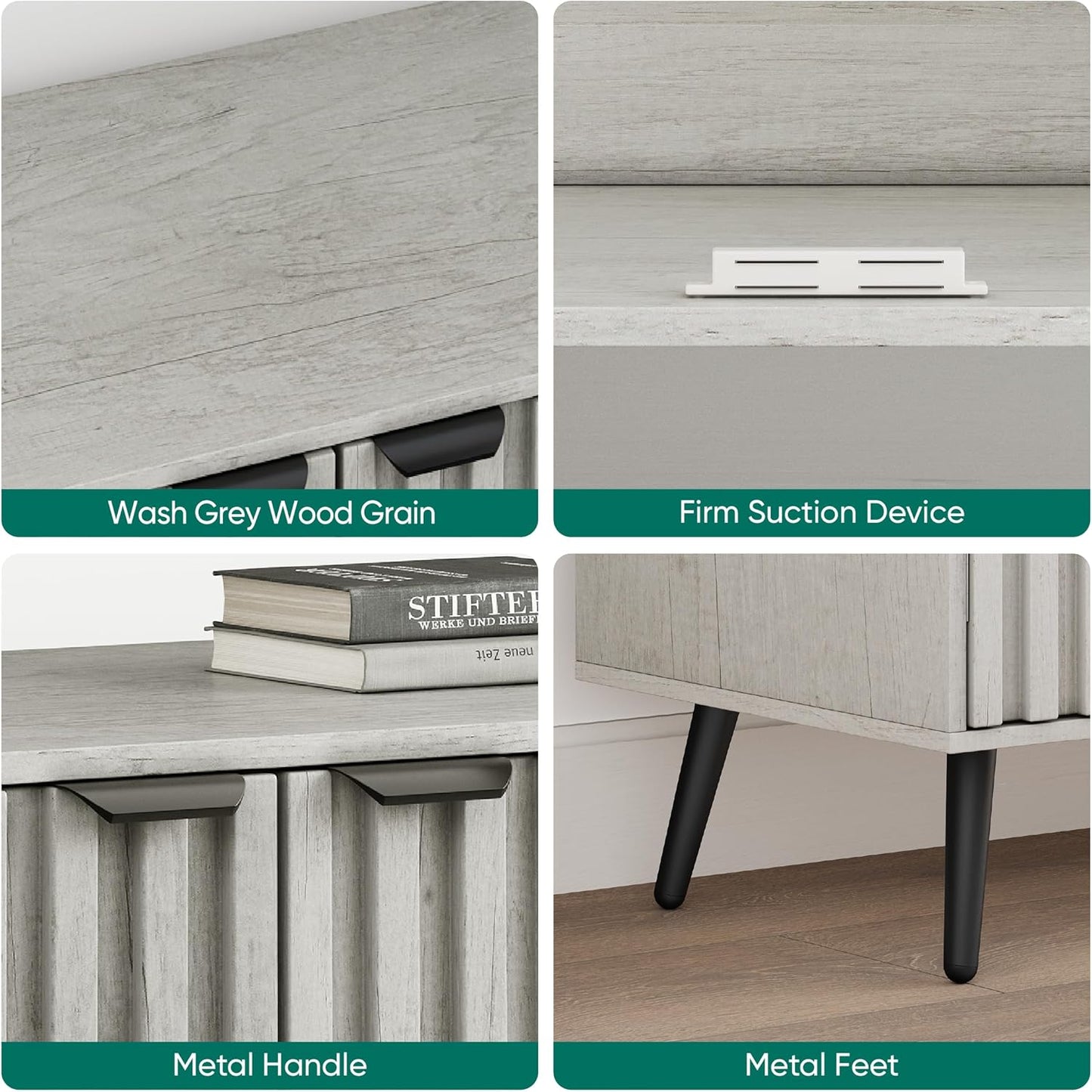 Smuxee Freestanding Fluted Sideboard, Grey Wash Buffet with Wood Storage, Adjustable Shelf for Living Room, Entryway, Hallway