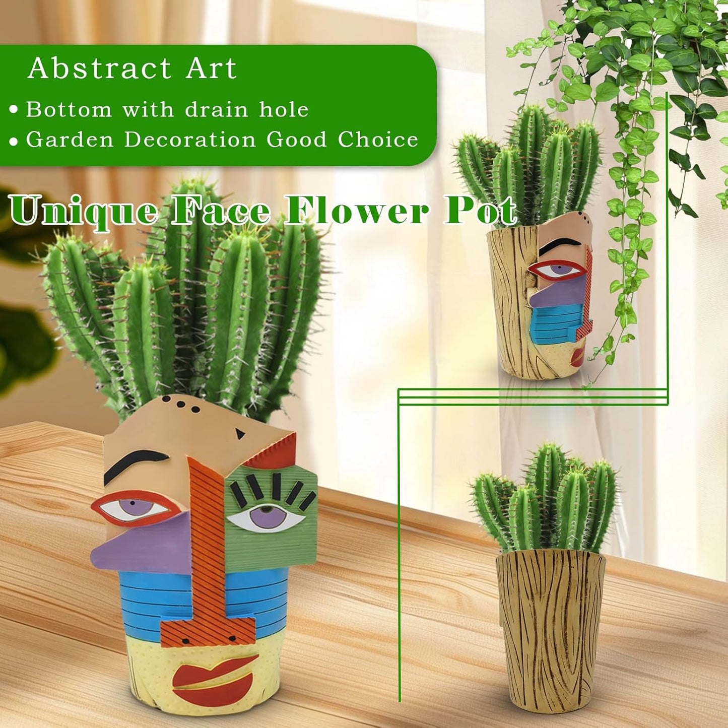 Abstract Face Planters Pots Head,Unique Head Planter for Indoor Plants,Funny Face Flower Pot,Colorful Plant Pots for Outdoor Garden Decor and Home Art Decoration(Eclectic)