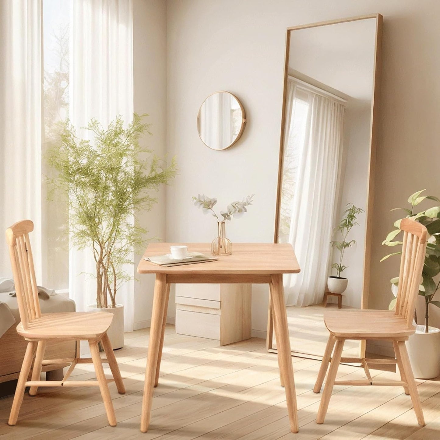 OGMILL 27.6" Small Square Dining Table for 2, Space-Saving Natural Kitchen Dinner Table Rustic Wood Mid Century Modern Table with Solid Wood Leg for Small Spaces