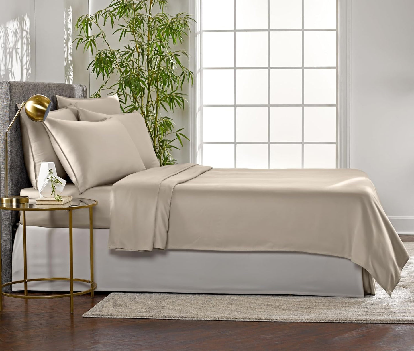 Queen Sheets by Pure Bamboo, Genuine 100% Organic Viscose Derived from Bamboo Bed Sheet Set, Luxuriously Soft & Cooling, Double Stitching, Lifetime Quality Promise (Queen, Sand)