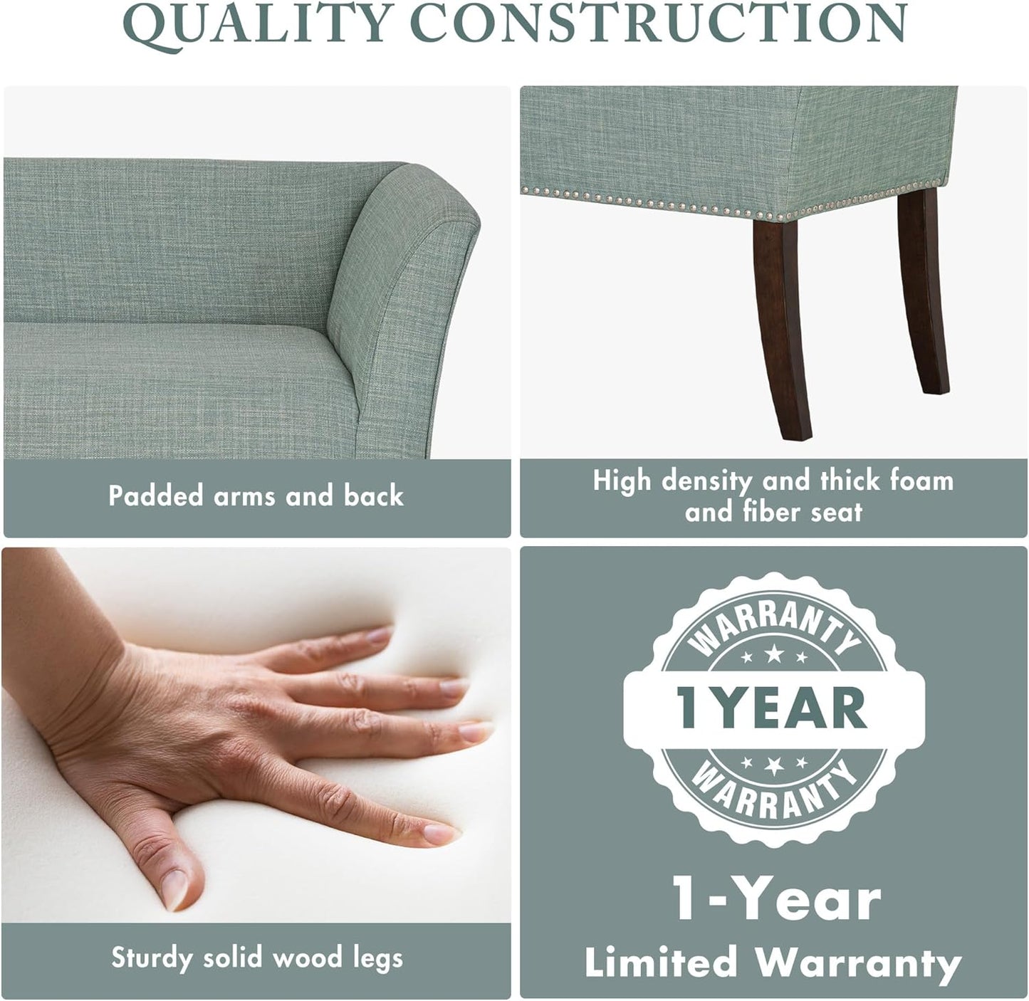 Madison Park Accent Bench for Living Room, Upholstered with Nailhead Trim, & Padded Seat Entryway Bench Small, End of Bed Bench with Back, 49.5" W x 19.25" D x 23" H, Light Blue