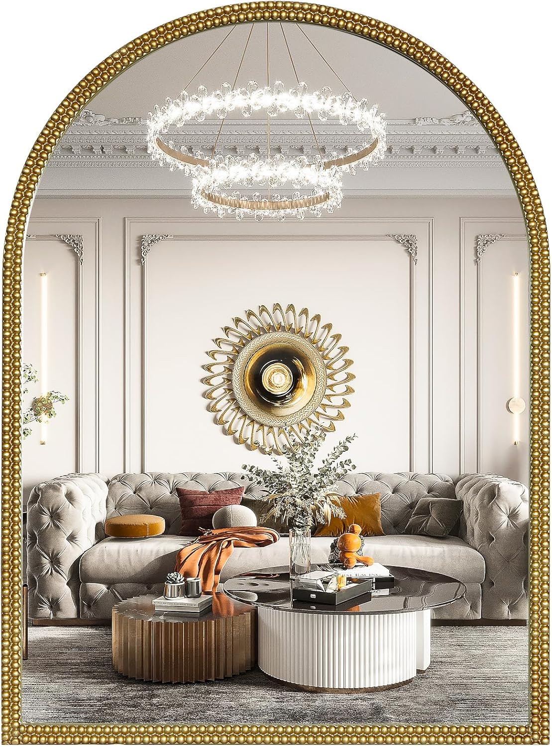 WallBeyond Gold Vintage Mirror for Vanity 22x30 Inch, Gold Antique Mirror with Ornate Beaded Frame for Bathroom, Living Room, Fireplace, Entryway