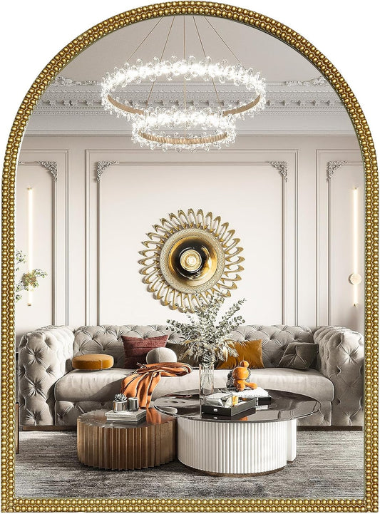 WallBeyond Gold Vintage Mirror for Vanity 22x30 Inch, Gold Antique Mirror with Ornate Beaded Frame for Bathroom, Living Room, Fireplace, Entryway