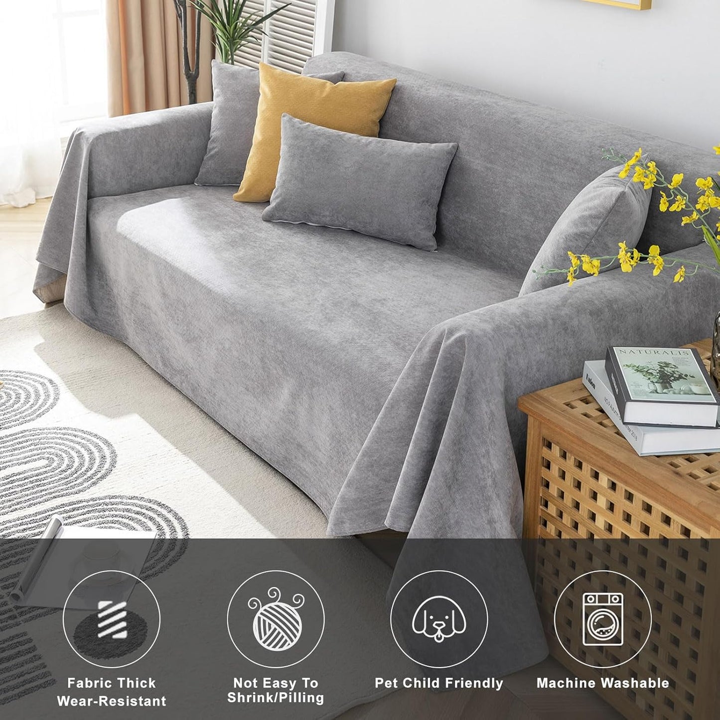 STACYPIK Thick Waterproof Grey Sofa Cover Couch Cover, Anti Slip Loveseat Covers for 2 Cushion Couch, Anti-Cat Scratch Couch Protector Sofa Slipcover, Multi-Use Leakproof Furniture Protector-71X102IIN