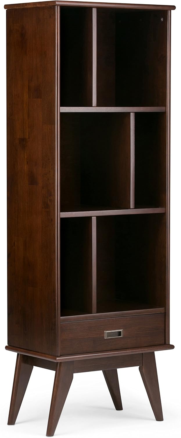 SIMPLIHOME Draper 22 inch Mid-Century Modern 6 Cubbie Bookcase with Drawer (Set of 2) in Medium Auburn Brown for The Living Room, Study Room and Office
