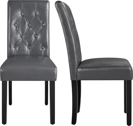 Yaheetech Dining Chairs Set of 2 Modern Style Faux Leather Dining Room Chairs with Solid Wood Legs and Button Tufted Padded for Home Kitchen, Gray