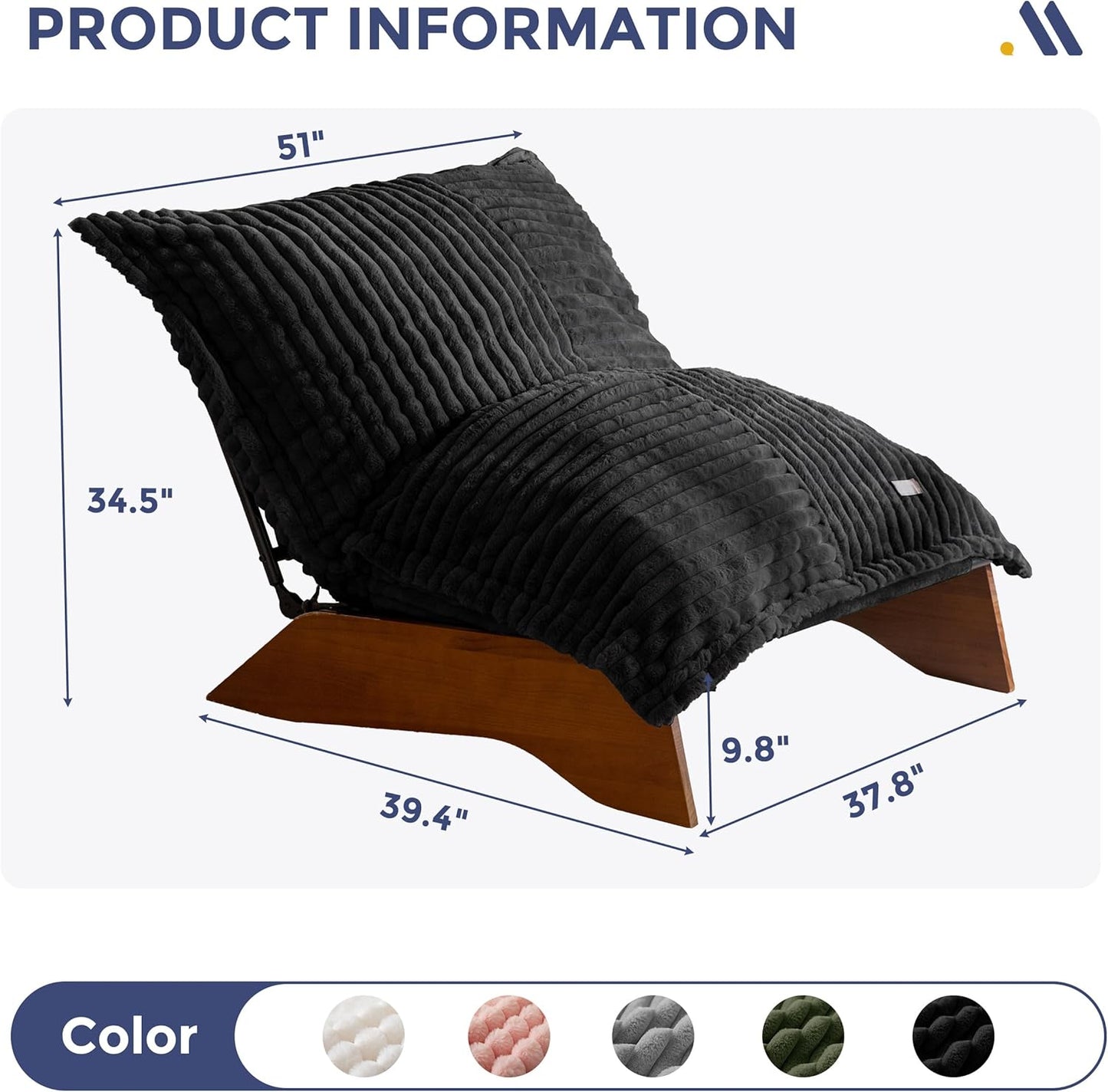 MAXYOYO Adjustable Living Room Chair, 3-Position Bean Bag Chair with Removable Cover, Upholstered Accent Chair with Frame, Soft Reclining Lounge for Bedroom, Apartment, Office, Black