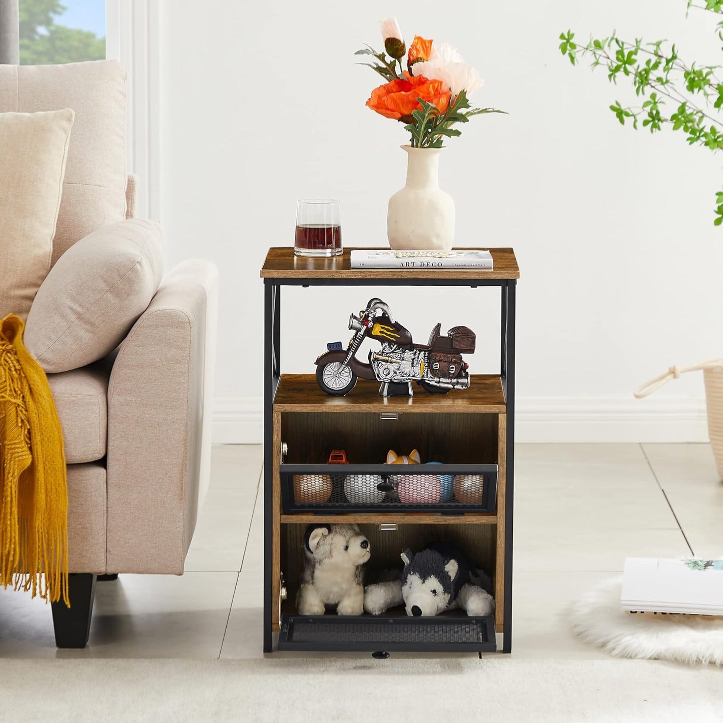 VECELO End Tables Set of 2 with Storage Space,Flip Door Night Stand for Living Room,Bedroom,Small Space,Rustic Brown