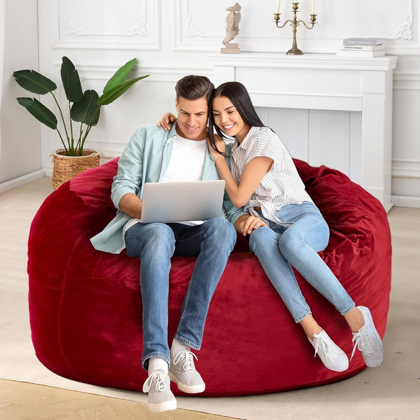 HABUTWAY Bean Bag Chair: Giant 5' Memory Foam Furniture Bean Bag Chair with Microfiber Cover - 5Ft,Red