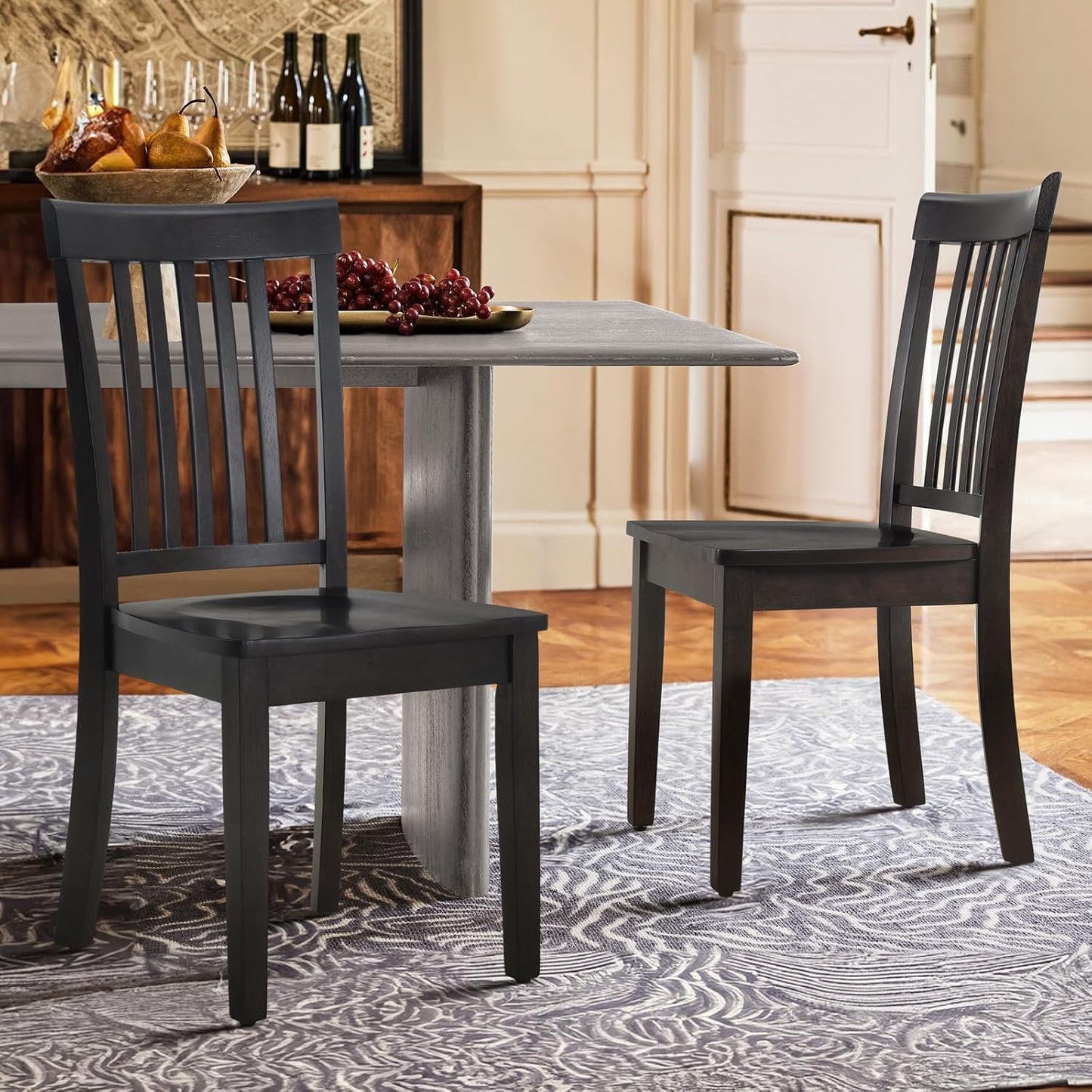 COLAMY Wooden Dining Chairs Set of 4, Spindle High Back Windsor Kitchen Side Chair, Farmhouse Dining Chairs for Kitchen and Dining Room, Dark Brown