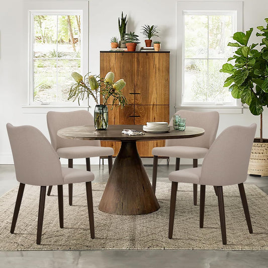 COLAMY Upholstered Dining Chairs Set of 4, Fabric Dining Room Kitchen Chairs with Padded Seat and Wood Legs for Restaurant/Cafe, Camel