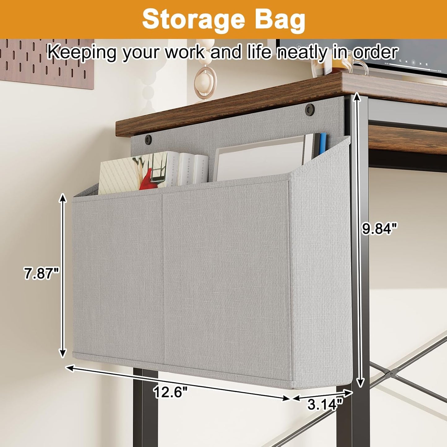 L Shaped Computer Desk with Reversible Shelves, 40 Inch Small Corner Desk with Storage Bag, Gaming Desk Computer Table Study Writing Desk for Home Office Small Space, Rustic Brown