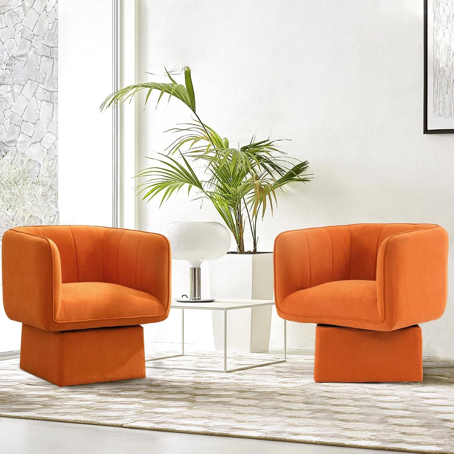 Swivel Accent Chair with Armrest, Modern Velvet Barrel Chair 360 Degree with Curve Back and Soft Cushion,Comfy Round Armchair Reading Chair Single Sofa for LivingRoom,Bedroom,Waiting Room,Orange