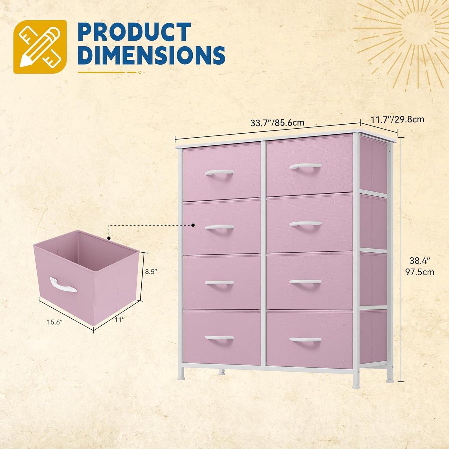 DWVO Fabric Dresser for Room, Tall Storage 8 Drawers, Black Dresser & Chest of Drawers, Storage Drawer Organizer for Closet, Living Room