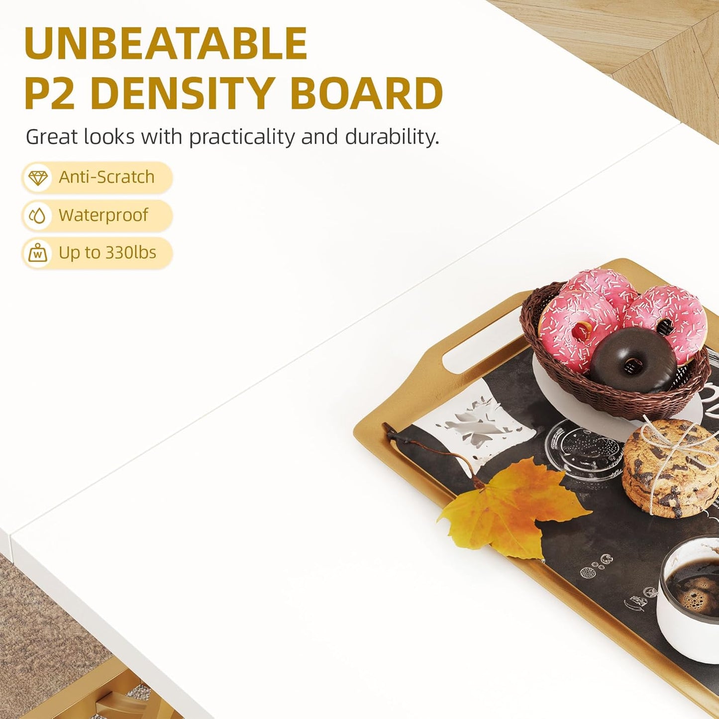 DWVO Modern Dining Table for 4 People 47 Inch Rectangular Kitchen Table with White Tabletop and Gold Geometric Legs Small Dinner Table Kitchen & Dining Room Furniture White & Gold