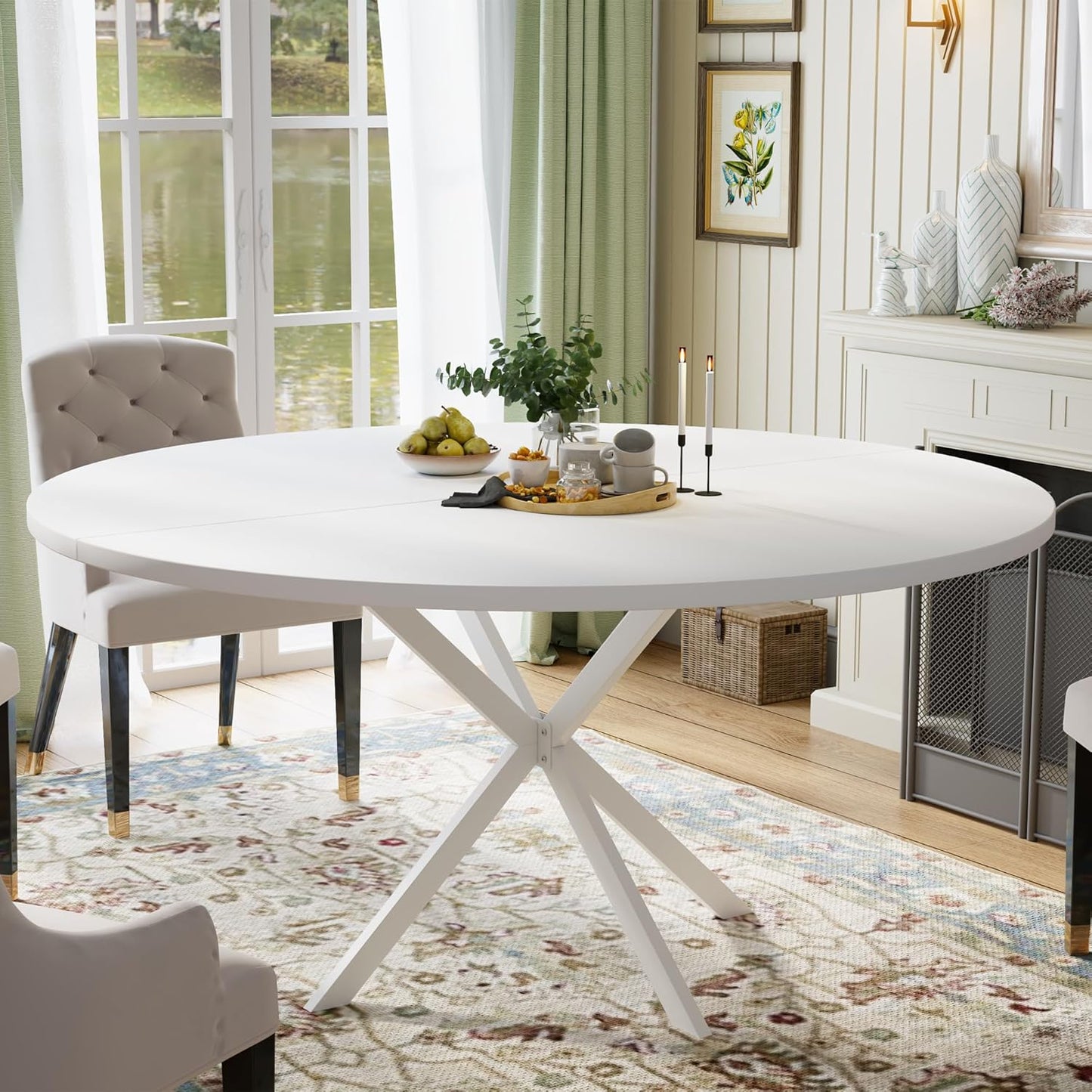 47.24" Round Dining Table for 4-6 Person, Modern Kitchen Table With Metal Legs, Pedestal Circle Table for Dining Room (White)