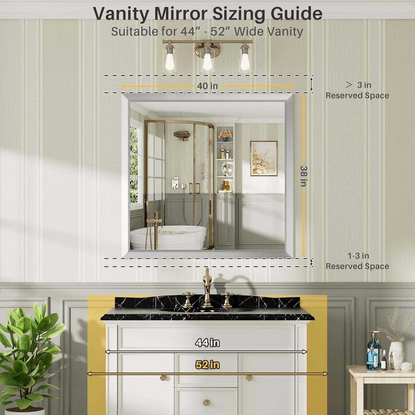 40x38 Inch Silver Bathroom Mirror for Wall, Thick Metal Framed Rectangle Mirrors for Over Sink, Bedroom, Living Room, Entryway, Anti-Rust, HD Tempered Glass