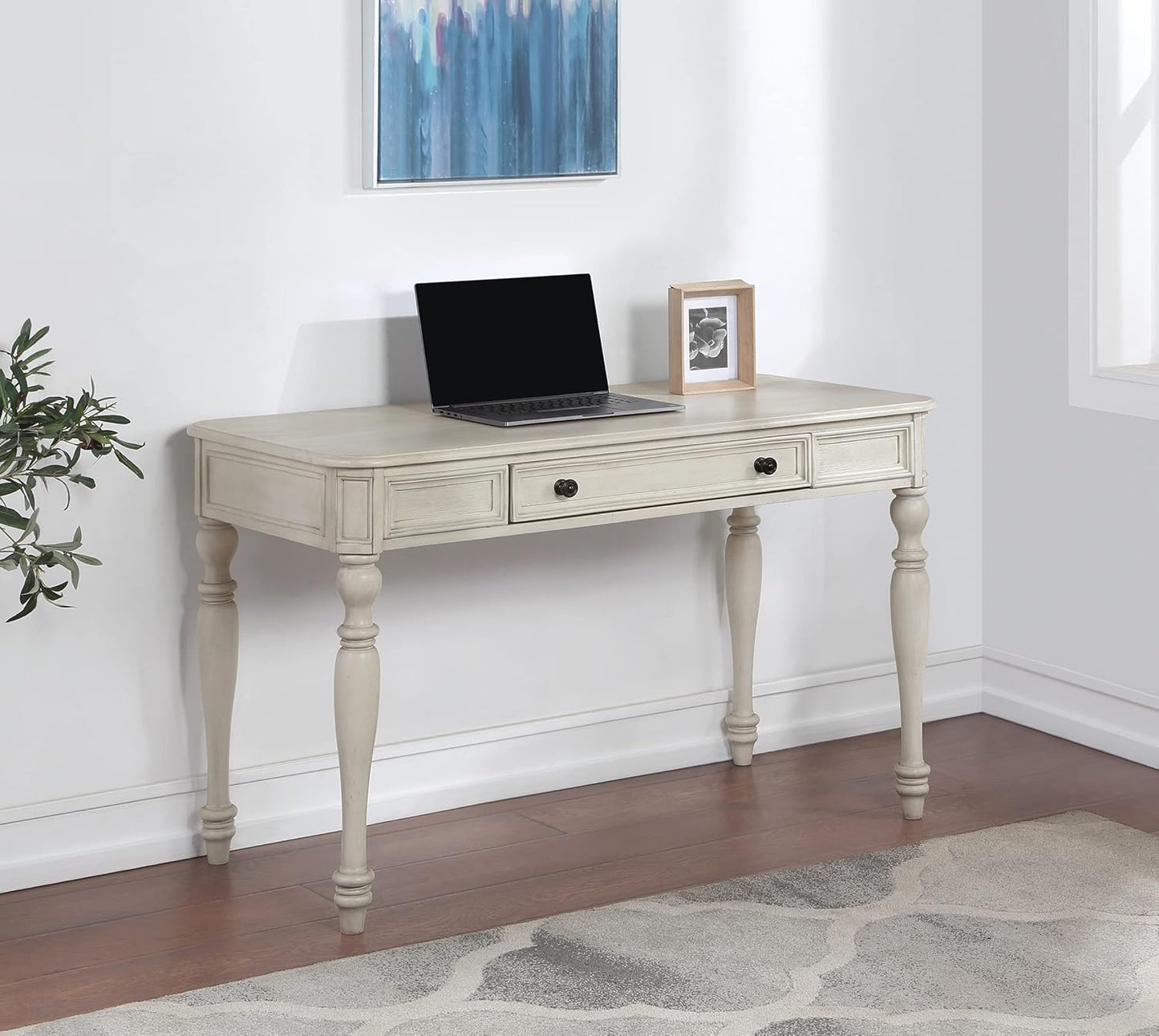 OSP Home Furnishings Country Meadows 48 Inch Writing Desk with Drawer, Antique White