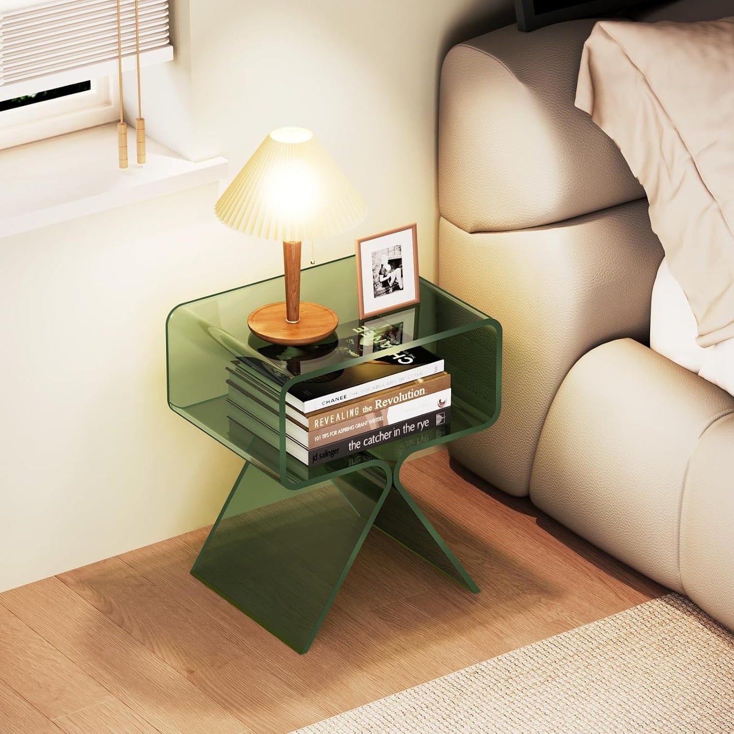Acrylic Nightstand Side Table Modern Design Clear Home Decor Display End Table for Living Room (Green)