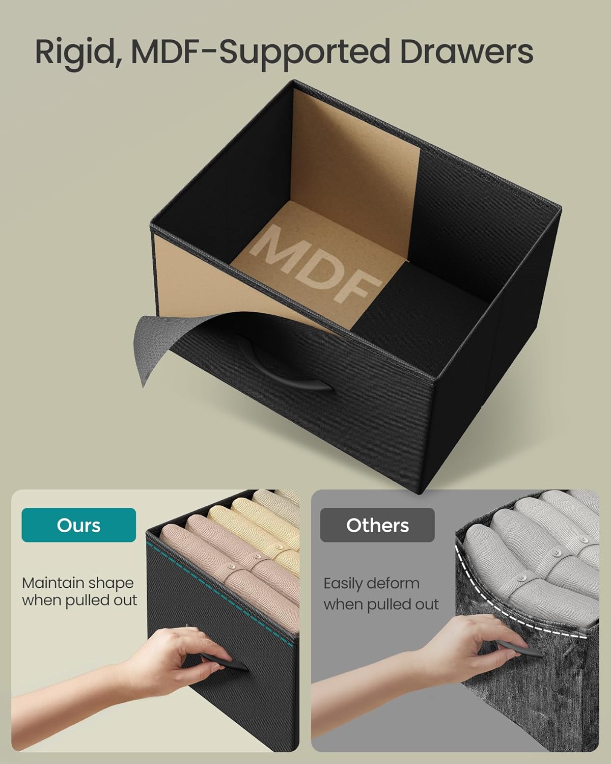 SONGMICS Dresser for Bedroom, Chest of Drawers, Nightstand, Steel, MDF, 2 Non-Woven Fabric Drawers, Storage Organizer Unit, Closet, Entryway, Ink Black and Ebony Black ULGS312B01S