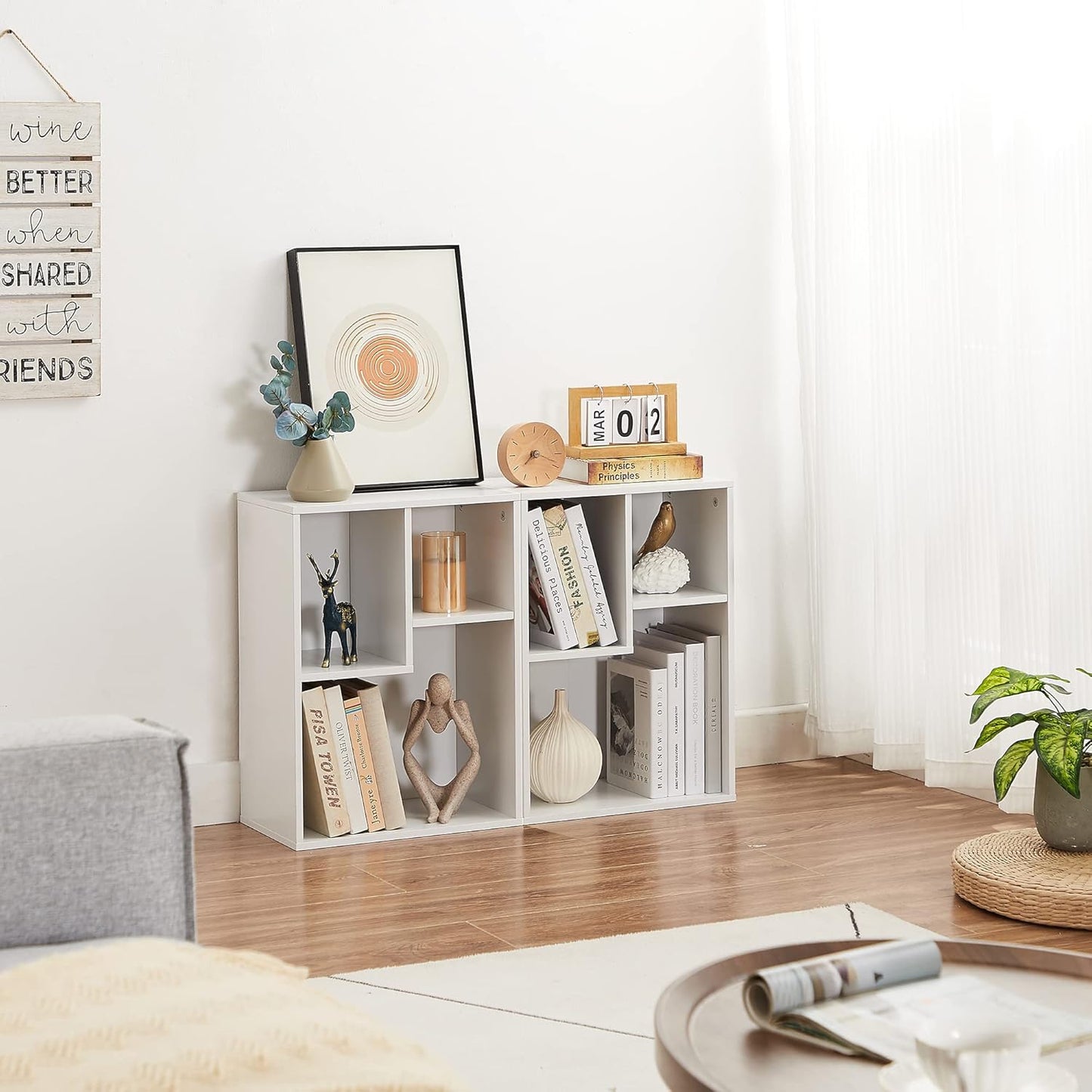 VECELO 3-Cube Small Bookshelf, Modern Bookcases with Shelves Height Up to 12.8 Inches, Suit for Common Size Textbook, Vertical or Horizontal, Cubby Storage Organizer,Pearl White