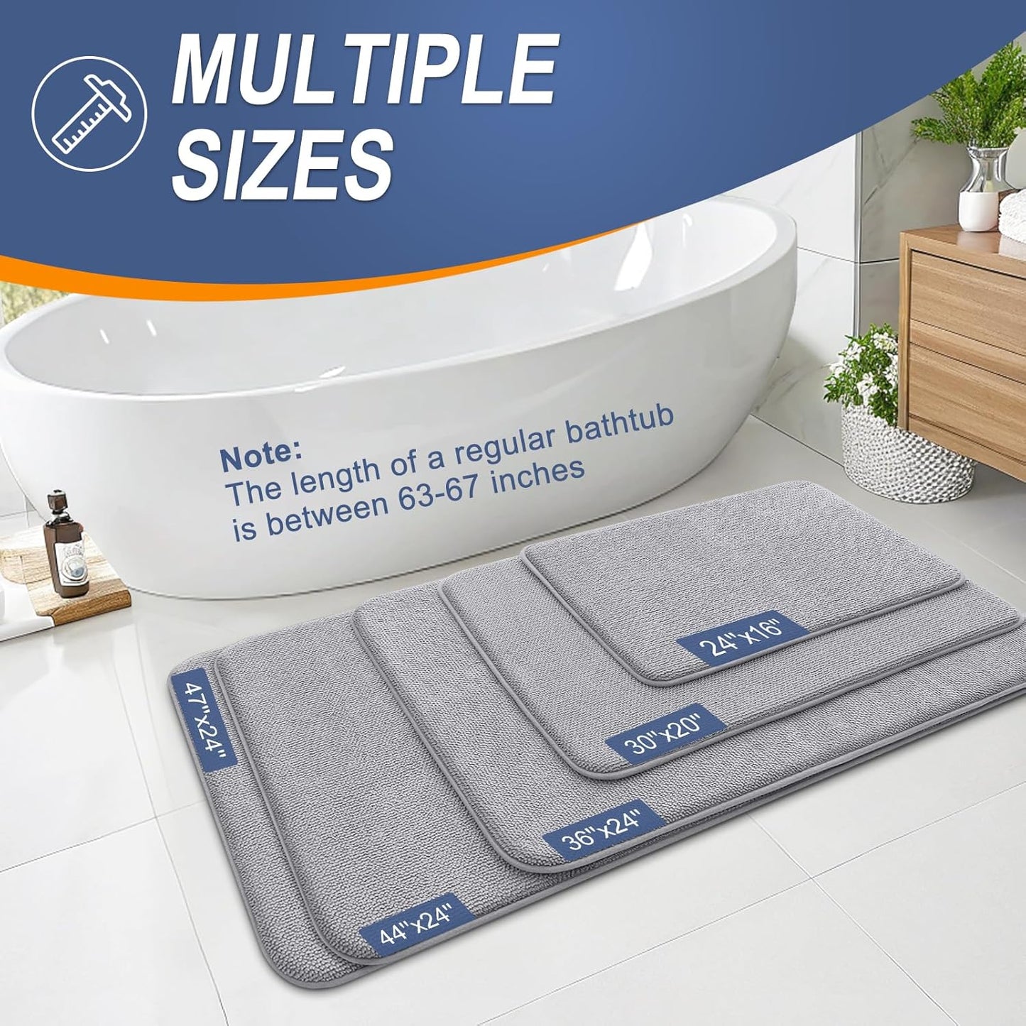 OLANLY Thick Memory Foam Bath Mat Rug 59x20, Extra Soft Absorbent Bathroom Rug, Quick Dry Bath Mats, Non-Slip, Machine Washable Carpet for Bathroom, Tub and Shower, Home Decor Accessories, Grey