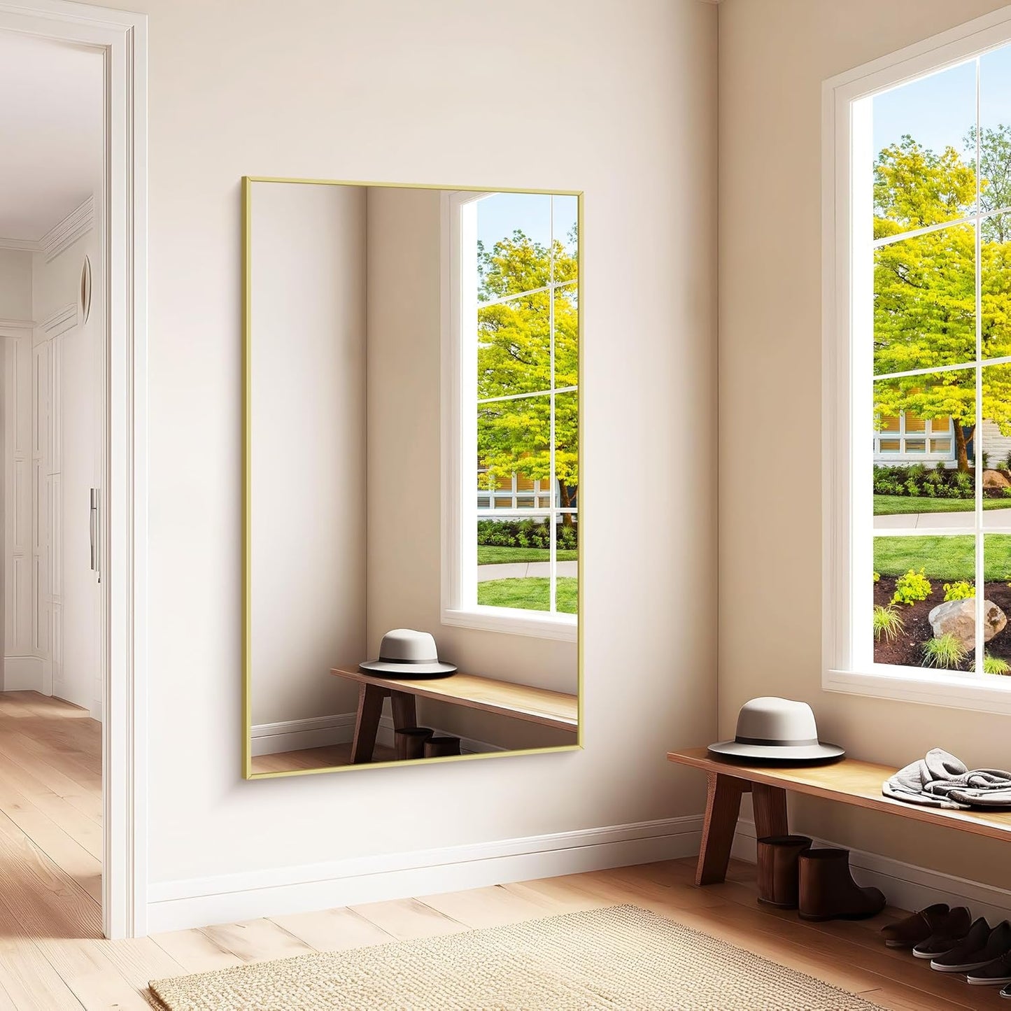 KOCUUY Large Gold Bathroom Mirror, 60x36 inch Rectangular Mirror for Bathroom Sink, Oversized Wall Mirror with Metal Gold Frame for Living Room, Farmhouse, Entryway, Hang Horizontal/Vertical