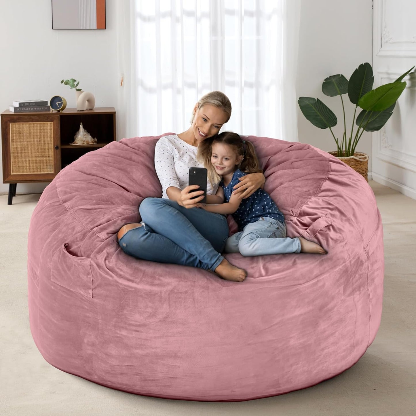 HABUTWAY Bean Bag Chair: Giant 4' Memory Foam Furniture Bean Bag Chairs for Adults with Microfiber Cover 4Ft (Soft Pink)