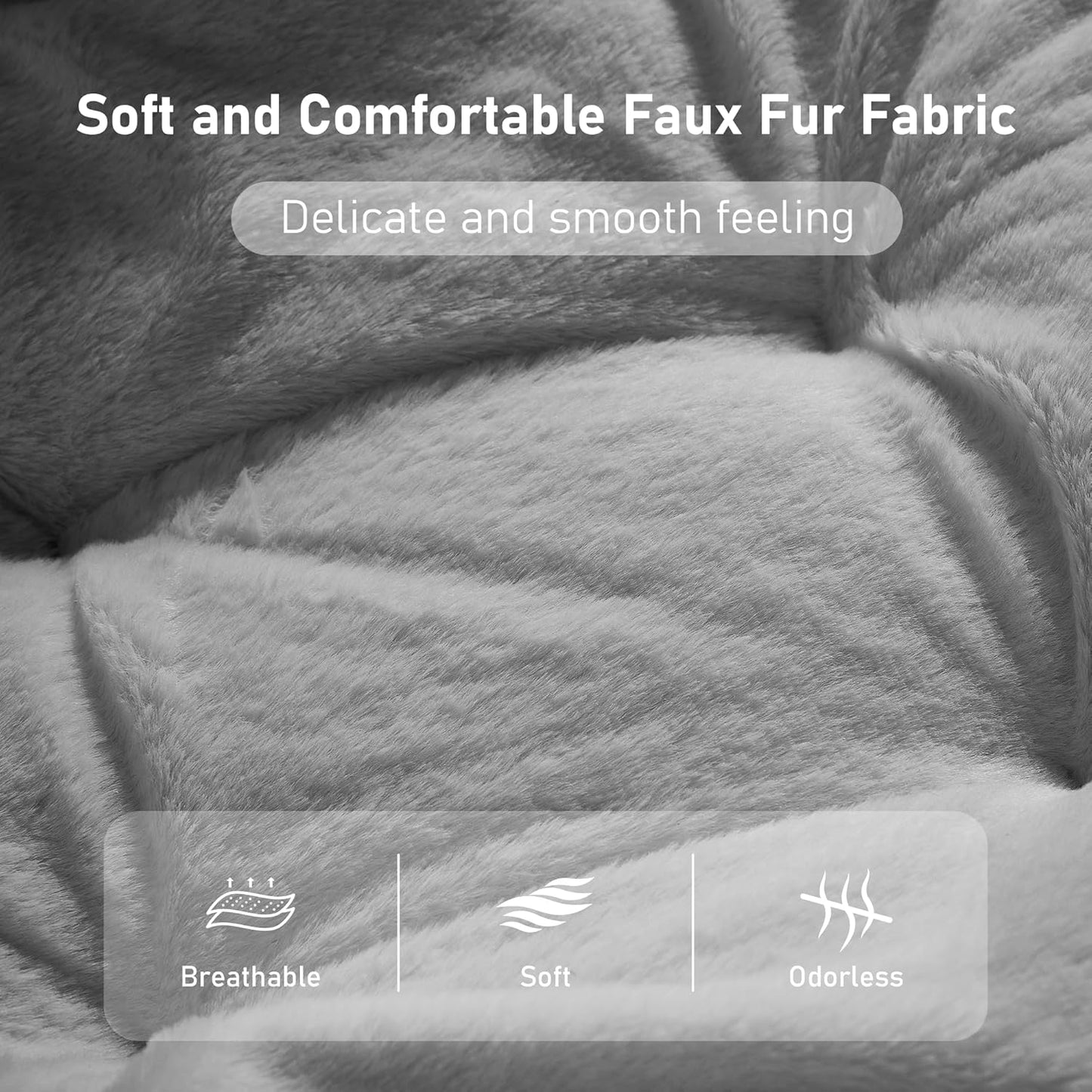 Comfy Oversized Saucer Chair with Ottoman,Soft Faux Fur Reading Lounge Chair for Adults,Stable X-Large Metal Frame and Non-Slip Pad,Cozy Chair for Bedroom, Living Room, Dorm, Light Gray