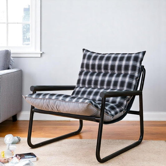 Plush Modern Accent Chair Single Comfy Chair for Bedroom — Ergonomic Lounge Chair with Stylish Upholstery, Space-Saving Design & Easy Assembly Plaid & Grey